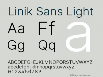 Linik Sans Light Version 3.003;June 20, 2019;FontCreator 11.5.0.2425 64-bit; ttfautohint (v1.8.3)图片样张