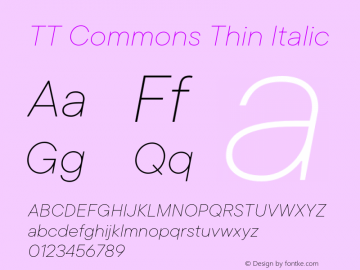 TTCommons-ThinItalic Version 2.000 Font Sample