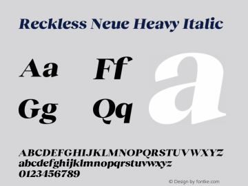 Reckless Neue Heavy Italic Version 1.004;hotconv 1.0.109;makeotfexe 2.5.65596 Font Sample