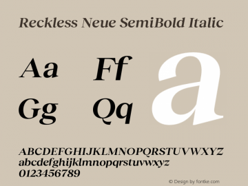 Reckless Neue SemiBold Italic Version 1.004;hotconv 1.0.109;makeotfexe 2.5.65596 Font Sample