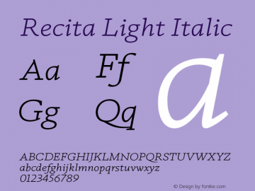 Recita Light Italic Version 1.000;PS 001.000;hotconv 1.0.88;makeotf.lib2.5.64775 Font Sample