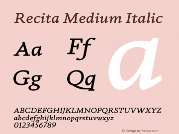 Recita Medium Italic Version 1.000;PS 001.000;hotconv 1.0.88;makeotf.lib2.5.64775 Font Sample