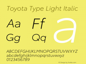 Toyota Type Light Italic Version 1.00 Font Sample