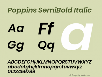 Poppins SemiBold Italic Version 3.010;PS 1.000;hotconv 16.6.54;makeotf.lib2.5.65590 Font Sample