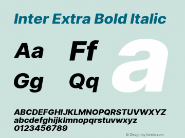 Inter Extra Bold Italic Version 3.007;git-a0b6a71a9 Font Sample
