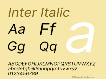Inter Italic Version 3.007;git-a0b6a71a9 Font Sample