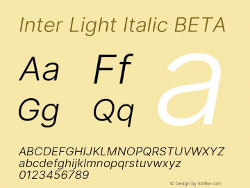 Inter Light Italic BETA Version 3.007;git-a0b6a71a9图片样张