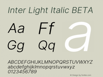 Inter Light Italic BETA Version 3.007;git-a0b6a71a9图片样张