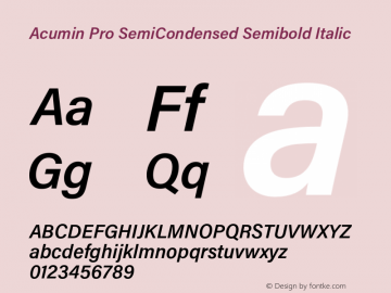 AcuminProSemiCondensed-SmBdIt Version 1.011 Font Sample