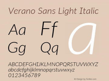 Verano Sans Light Italic Version 3.001;June 28, 2019;FontCreator 11.5.0.2425 64-bit; ttfautohint (v1.8.3) Font Sample