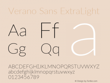 Verano Sans ExtraLight Version 3.001;June 28, 2019;FontCreator 11.5.0.2425 64-bit; ttfautohint (v1.8.3) Font Sample