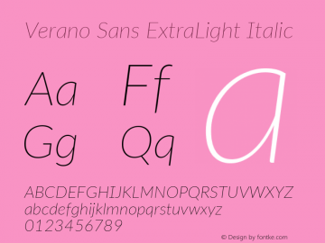 Verano Sans ExtraLight Italic Version 3.001;June 28, 2019;FontCreator 11.5.0.2425 64-bit; ttfautohint (v1.8.3)图片样张
