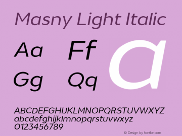 MasnyLightItalic Version 1.000;YWFTv17 Font Sample