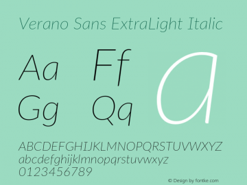 VeranoSans-ExtraLightItalic Version 3.001;June 28, 2019;FontCreator 11.5.0.2425 64-bit; ttfautohint (v1.8.3)图片样张