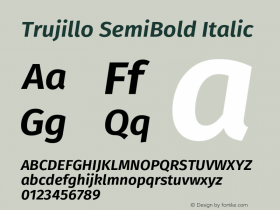 Trujillo-SemiBoldItalic Version 4.301;May 13, 2019;FontCreator 11.5.0.2425 64-bit; ttfautohint (v1.8.3)图片样张