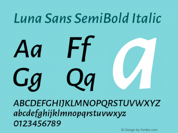 LunaSans-SemiBoldItalic Version 2.001; ttfautohint (v1.5) Font Sample