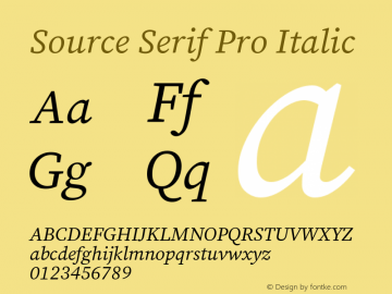 Source Serif Pro Italic Version 3.000;hotconv 1.0.109;makeotfexe 2.5.65596 Font Sample