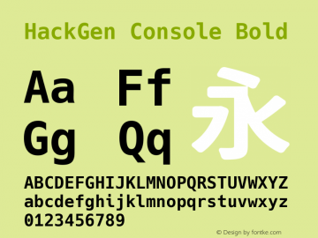 HackGen Console Bold Version 1.1.0 ; ttfautohint (v1.8.3) -l 6 -r 45 -G 200 -x 14 -D latn -f none -m 