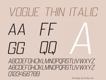 Vogue Thin Italic Version 1.000;PS 001.000;hotconv 1.0.88;makeotf.lib2.5.64775 Font Sample