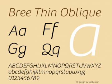 Bree Thin Italic Version 2.000;hotconv 1.0.109;makeotfexe 2.5.65593 Font Sample