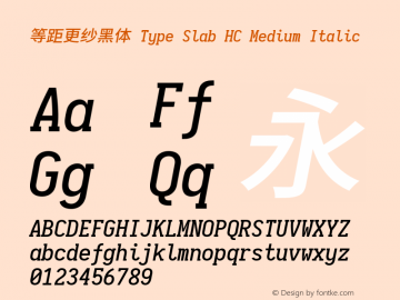 等距更纱黑体 Type Slab HC Medium Italic  Font Sample