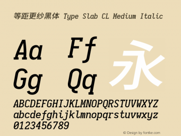 等距更纱黑体 Type Slab CL Medium Italic 图片样张