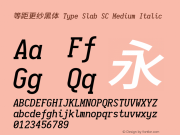 等距更纱黑体 Type Slab SC Medium Italic  Font Sample