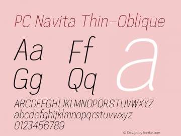 PC Navita Thin-Oblique Version 1.001 Font Sample