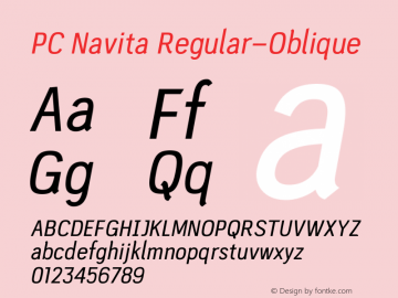 PC Navita Regular-Oblique Version 1.001 Font Sample