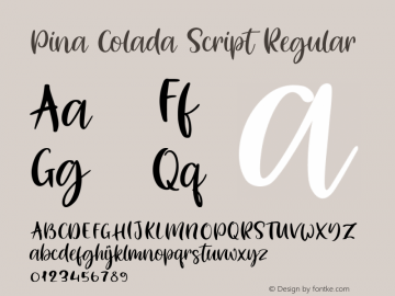 Pina Colada Script Regular Version 1.000 Font Sample