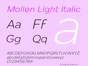 Mollen Light Italic Version 1.000;YWFTv17 Font Sample