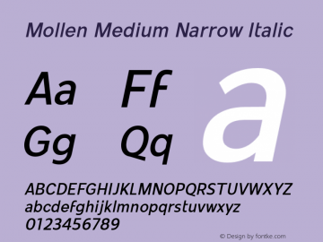 Mollen-MediumNarrowItalic Version 1.000;YWFTv17 Font Sample