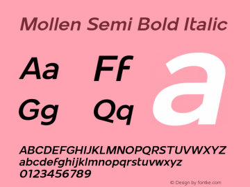 Mollen-SemiBoldItalic Version 1.000;YWFTv17 Font Sample