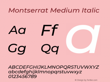 Montserrat Medium Italic Version 7.200 Font Sample