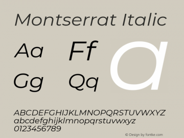 Montserrat Italic Version 7.200 Font Sample