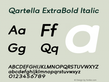 Qartella ExtraBold Italic Version 1.000 Font Sample