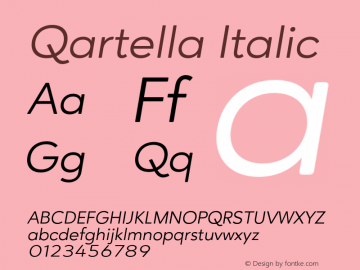 Qartella Italic Version 1.000;PS 001.000;hotconv 1.0.88;makeotf.lib2.5.64775 Font Sample