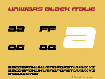 UniwarsBl-Italic Version 1.000 Font Sample