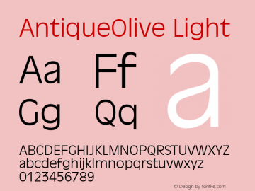 AntiqueOlive Light Macromedia Fontographer 4.1 9/12/01 Font Sample