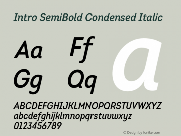 Intro-SemiBoldCondensedItalic Version 1.000 Font Sample