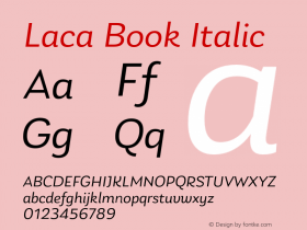 Laca-BookItalic Version 1.005;PS 001.005;hotconv 1.0.88;makeotf.lib2.5.64775图片样张