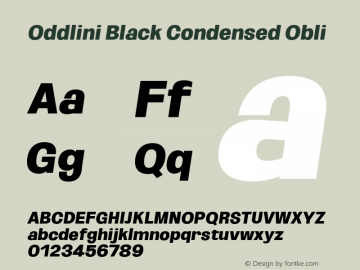 Oddlini-BlackCondensedObli Version 1.002 Font Sample