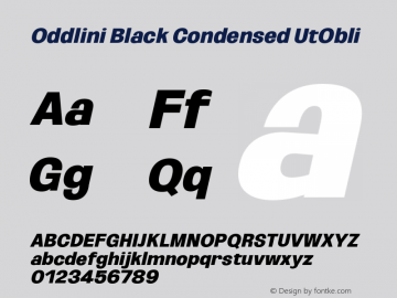 Oddlini-BlackCondensedUtObli Version 1.002 Font Sample