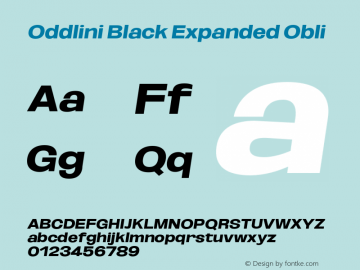 Oddlini-BlackExpandedObli Version 1.002 Font Sample