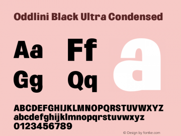 Oddlini-BlackUltraCondensed Version 1.002 Font Sample