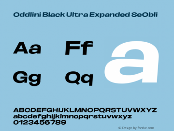 Oddlini-BlackUltExpSeObli Version 1.002 Font Sample