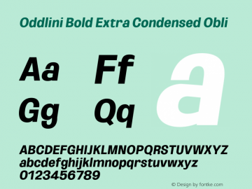 Oddlini-BoldExtraCondObli Version 1.002 Font Sample