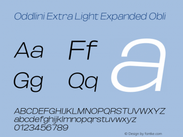 Oddlini-ExtLtExpObli Version 1.002 Font Sample