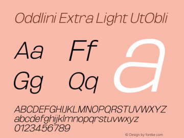 Oddlini-ExtraLightUtObli Version 1.002 Font Sample