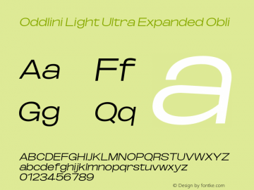 Oddlini-LightUltExpObli Version 1.002 Font Sample